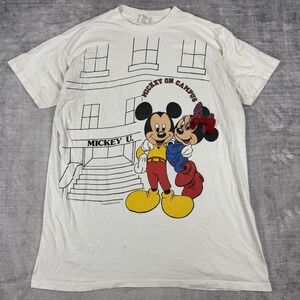 Vtg Disney Shirt Mens XL White Mickey And Minnie University Bow Single Stitch